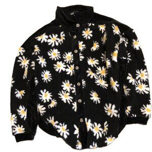 Davi & Dani Size 1XL Daisy Pattern Button Down Black Jacket Coat Soft Girl